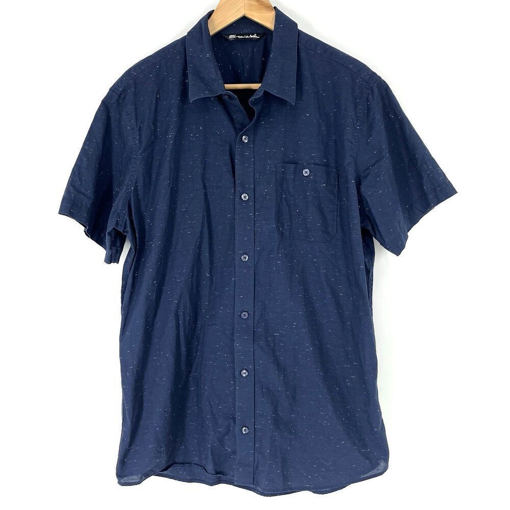 Travis Mathew Shirt Size Large Mens Navy Studebaker Short Sleeve Button Up Golf